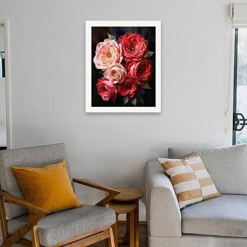 Floral Paint by Numbers Kit for Adults - DIY Red and Pink Roses Bouquet Painting on Canvas 16x20 Inches, Acrylic Paint Set, Suitable for Beginners, Art for Home Decoration or Gifts in Saudi Arabia