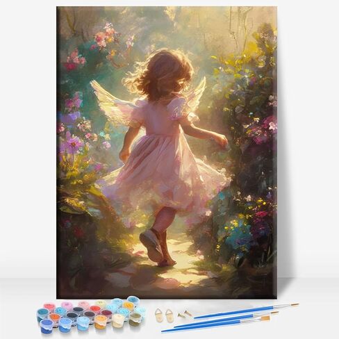 Aeontinity Fairy Little Woman Fairy Tale Framed Canvas DIY Paint by Numbers Kit Bar Cafe Cave Home Room Wall Bathroom Porch Patio Decor Gift, 16 x 12 Inch in Saudi Arabia