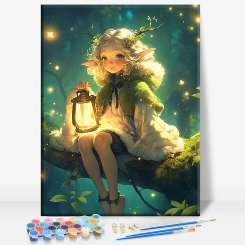 Aeontinity Fairy Little Woman Fairy Tale Framed Canvas DIY Paint by Numbers Kit Bar Cafe Cave Home Room Wall Bathroom Porch Patio Decor Gift, 16 x 12 Inch in Saudi Arabia