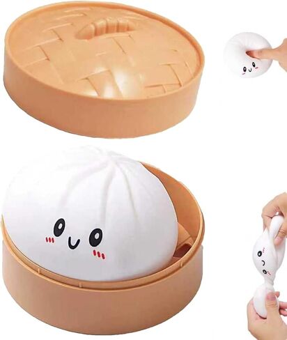 Dumpling Squishes Stress Balls with Steamer, Cute Anxiety Relief Toy, Soft Squeeze Decompression Dough for Adults, Simulation Food Squishies Bun (Purple) in Saudi Arabia