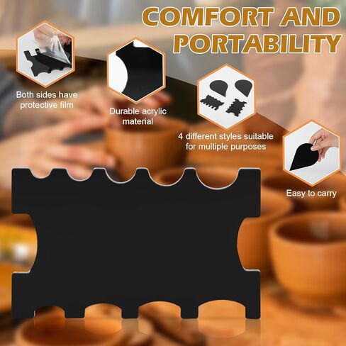 12Pcs Acrylic Pottery Rim Lifter and Pottery Ribs Foot Shaper Kit Pottery Ribs Pottery Carving Tools Pottery Shaping Toolm for Plate, Bowl,Slab Forms DIY Carving Molds Clay Ceramics,4 Design in Kuwait