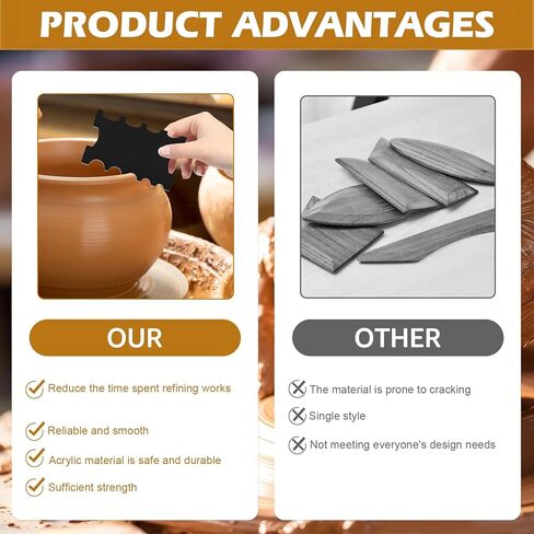 12Pcs Acrylic Pottery Rim Lifter and Pottery Ribs Foot Shaper Kit Pottery Ribs Pottery Carving Tools Pottery Shaping Toolm for Plate, Bowl,Slab Forms DIY Carving Molds Clay Ceramics,4 Design in Kuwait