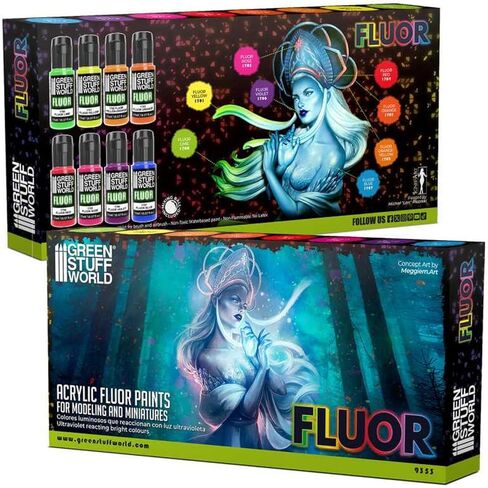 Green Stuff World for Models and Miniatures Set of 8 Fluor Paints 9353 in Kuwait
