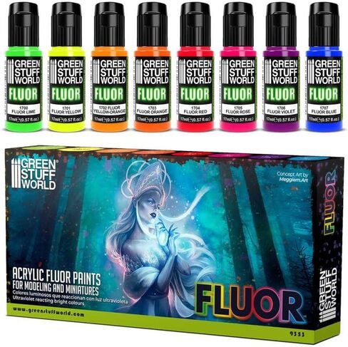 Green Stuff World for Models and Miniatures Set of 8 Fluor Paints 9353 in Kuwait