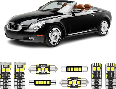 مجموعة مصابيح LED داخلية 12 قطعة لسيارة Lexus SC430 2001 2002 2003 2004 2005 2006 2007 2008 2009 2010 حزمة استبدال المصابيح الداخلية LED 6000K بيضاء + أضواء لوحة الترخيص، أداة التثبيت in Kuwait