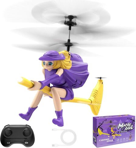 RC Helicopter Toy for Girls, Flying Witch Remote Control Helicopter with LED Lights, Indoor Outdoor Flying Toy for Kids, Cute Cartoon Gifts for Girls Age 6+ in Saudi Arabia