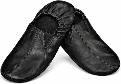 Unisex Leather Slip-On Socks, Ankle Low Cut, Bottom Fleece Lined, Black With Elastic Support in Saudi Arabia