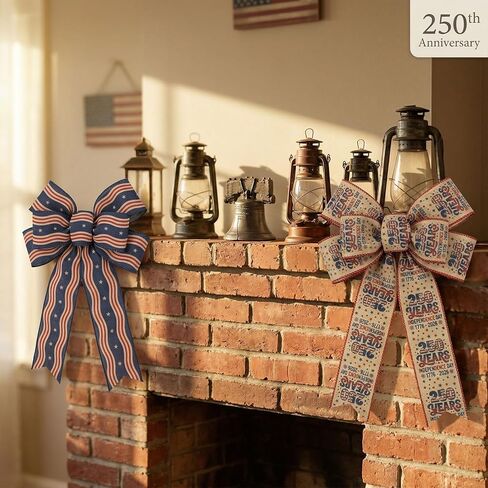 2 Rolls 2.5" × 5 Yd USA 250th Anniversary Ribbon 250 Years Patriotic Wired Burlap Ribbon Stars and Stripes 4th of July Decor Ribbons for Eagle Wreath Tree Bow DIY Crafts Gift Wrapping Party Supplies in Kuwait