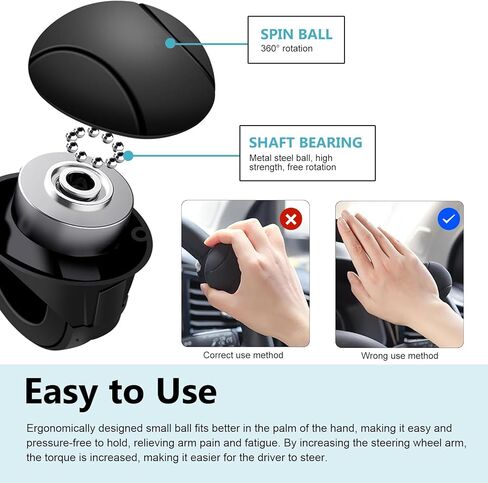 Car Steering Wheel Booster Ball, 360 Degree Rotation Steering Wheel Spinner with Silent Bearing, Non-slip Grip One-hand Driving Auxiliary Knob, for Most Cars Trucks SUVs Boats (Black) in Saudi Arabia