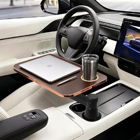 360° Rotating Car Desk Tray for Laptop and Food, Premium Leather Car Table with Built-in Cup Slot, Adjustable Vehicle Desk for Eating, Working, Road Trips, Fits Tesla Model Y/3/S&Most Cars(BLACK) in Saudi Arabia