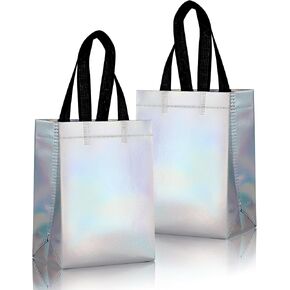JCBZAMZ 25 Pack Iridescent Reusable Gift Bags with Handles Bulk, Holographic Rainbow Small Gift Bag for Women Kids, Eco-Friendly Non-Woven Party Favor Goodie Bags for Birthday, Valentine, Baby Shower, Wedding Treats in Saudi Arabia