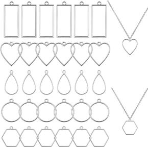 30Pcs Open Bezels, Alloy Bezels for Resin Jewelry Making, Open Back Bezel Pendants, Geometric Hollow Frame Pendant, Hollow Frame Pendants Ring for Resin Jewelry Making in Kuwait