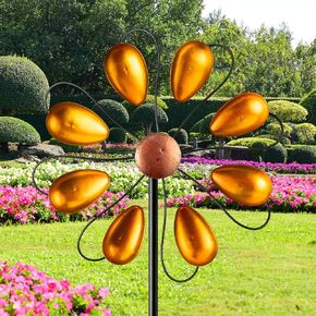 Orange Flower Wind Spinner - 28" Kinetic Outdoor Wind Sculpture with Metal Stake, Weatherproof Spinner Sturdy Stake for Garden Lawn Decor, Smoothly Windmill Yard Art Gift for Garden Lover in Saudi Arabia