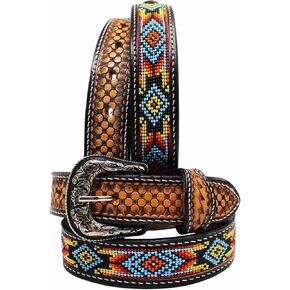 CHALLENGER 29-30 Kids Youth Western Rodeo Floral Tooled Beaded Leather Belt 26RT23C1 in Saudi Arabia