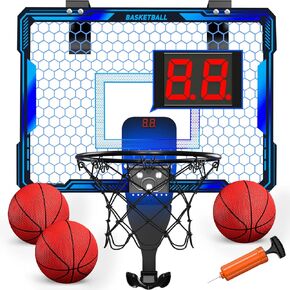 HYES Mini Basketball Hoop داخلي، كرة سلة فوق الباب مع 7 إضاءة LED/لوحة النتائج/3 أوضاع/حافة قابلة للطي، لعبة كرة السلة الجدارية، هدايا ديكور رياضية للأطفال البالغين لغرفة النوم/المكتب (أزرق) in Kuwait
