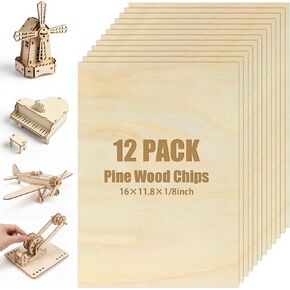 12 Pcs Basswood Sheets for Crafts, 12 x 16 x 1/8 Inch Unfinished Wood Boards, 3mm Plywood Sheets Unfinished Bass Wood-Boards for Laser Cutting, Arts and Crafts, Painting, Pyrography, Wood Engraving in Saudi Arabia