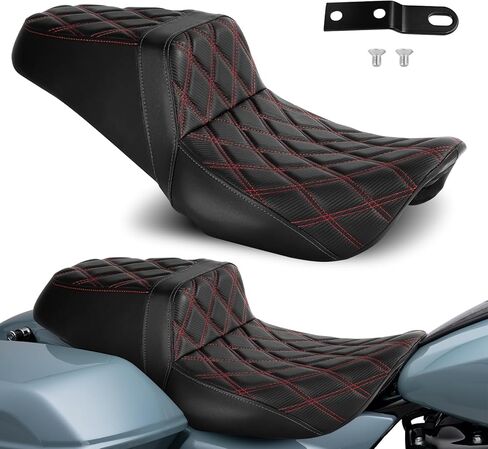 Fit for 2008-2025 2026 Harley Touring Road King Road Glide Electra Glide Red Stitch One-Piece Seat Driver & Passenger Seat 2-Up in Saudi Arabia
