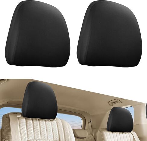 2PCS Car Seat Headrest Cover, Fabric Car Head Rest Cover Protector, Soft Head Rest Dust Cover, Universal Breathable Protective Covers Decorative Accessories for Most Cars, Trucks (Black) in Kuwait