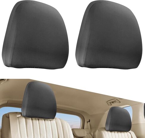 2PCS Car Seat Headrest Cover, Fabric Car Head Rest Cover Protector, Soft Head Rest Dust Cover, Universal Breathable Protective Covers Decorative Accessories for Most Cars, Trucks (Black) in Kuwait