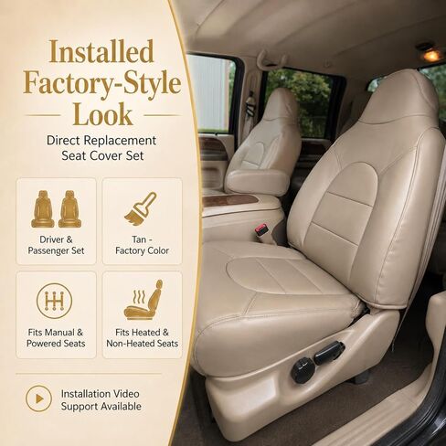 NLQR أغطية مقاعد جلدية بديلة للسائق والراكب من الجانب السفلي والعلوي باللون البني المتوافق مع Ford F250 F350 F450 F550 Lariat XLT 1999 2000 in Kuwait