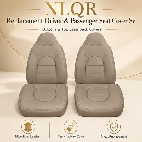NLQR أغطية مقاعد جلدية بديلة للسائق والراكب من الجانب السفلي والعلوي باللون البني المتوافق مع Ford F250 F350 F450 F550 Lariat XLT 1999 2000 in Kuwait
