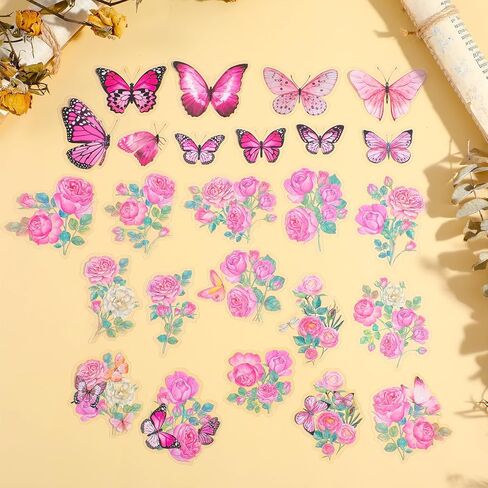 300Pcs Assorted Butterfly and Flower Scrapbook Stickers, Transparent Floral Decals, Aesthetic Journaling Scrapbooking Stickers for Card Making Journal Planner Craft Supplies 6Packs Variety 150Designs in Kuwait
