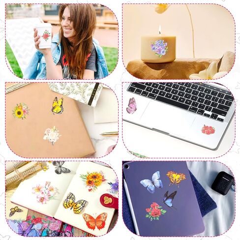 300Pcs Assorted Butterfly and Flower Scrapbook Stickers, Transparent Floral Decals, Aesthetic Journaling Scrapbooking Stickers for Card Making Journal Planner Craft Supplies 6Packs Variety 150Designs in Kuwait