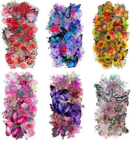 300Pcs Assorted Butterfly and Flower Scrapbook Stickers, Transparent Floral Decals, Aesthetic Journaling Scrapbooking Stickers for Card Making Journal Planner Craft Supplies 6Packs Variety 150Designs in Kuwait