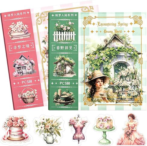 2-Pack Dreamcore Japanese Aesthetic Sticker Book, 1400+ Pcs Aesthetic Stickers Bundle (Pink & Blue), 60 Sheets Total for Journaling, Scrapbooking, Kawaii DIY Crafts, Vision Board Supplies in Saudi Arabia