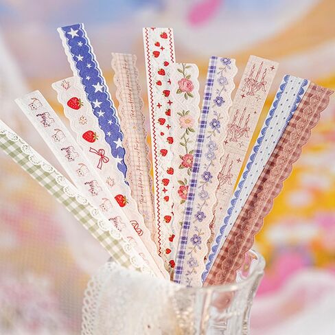 160Pcs Long Lace Border Stickers for Scrapbooking Junk Journal Supplies Long Strip Scrapbook Stickers with Bow Cat Star Strawberry Flower Sticker Vintage Lace Sticker for Planner Frame Decorative in Saudi Arabia