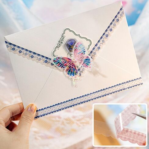 160Pcs Long Lace Border Stickers for Scrapbooking Junk Journal Supplies Long Strip Scrapbook Stickers with Bow Cat Star Strawberry Flower Sticker Vintage Lace Sticker for Planner Frame Decorative in Saudi Arabia