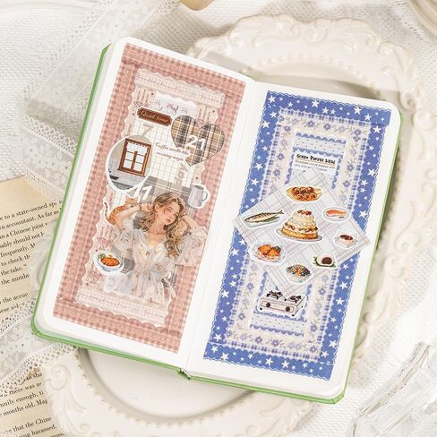 160Pcs Long Lace Border Stickers for Scrapbooking Junk Journal Supplies Long Strip Scrapbook Stickers with Bow Cat Star Strawberry Flower Sticker Vintage Lace Sticker for Planner Frame Decorative in Saudi Arabia