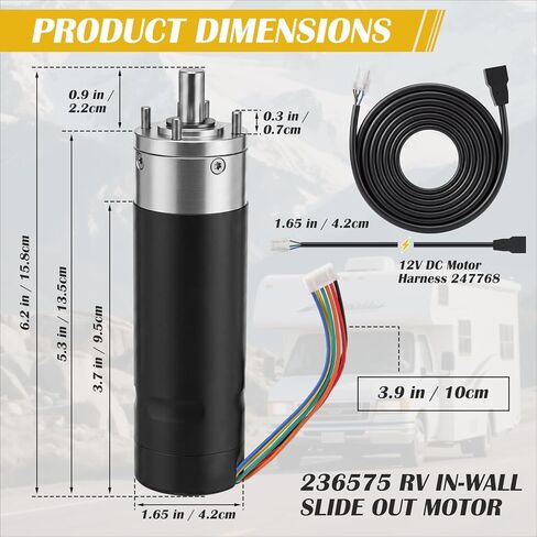 Lounsweer 2 Pack Rv Slide Out Motor Replacement for 236575 247768 Ig-42, 12v High Torque 300: 1 Gear Motor with 15 ft Wiring Harness, 10mm Shaft for Camper Trailer Slide-Out System in Kuwait