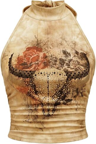 Floerns Women's Animal Print Sleeveless Halter Top Western Cowgirls Y2k Tank Top in Saudi Arabia
