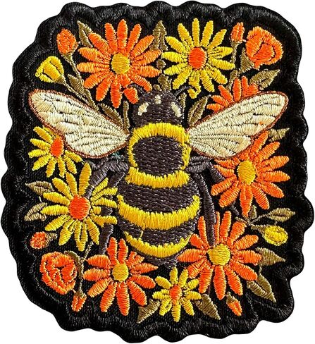 Bumble Bee Floral Patch 3" Nature Wildflower Bee Embroidered Patches Animals Insect Lover Embroidery Patch for Caps, Bags, Backpacks, Hat, Jackets, Uniform DIY PVC Gifts for Her Him 3 Inches in Kuwait