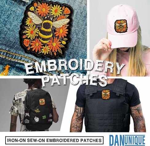 Bumble Bee Floral Patch 3" Nature Wildflower Bee Embroidered Patches Animals Insect Lover Embroidery Patch for Caps, Bags, Backpacks, Hat, Jackets, Uniform DIY PVC Gifts for Her Him 3 Inches in Kuwait