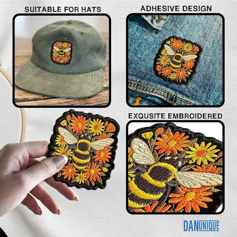Bumble Bee Floral Patch 3" Nature Wildflower Bee Embroidered Patches Animals Insect Lover Embroidery Patch for Caps, Bags, Backpacks, Hat, Jackets, Uniform DIY PVC Gifts for Her Him 3 Inches in Kuwait