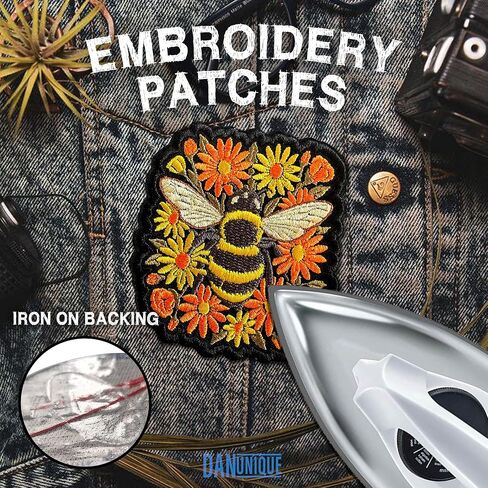 Bumble Bee Floral Patch 3" Nature Wildflower Bee Embroidered Patches Animals Insect Lover Embroidery Patch for Caps, Bags, Backpacks, Hat, Jackets, Uniform DIY PVC Gifts for Her Him 3 Inches in Kuwait