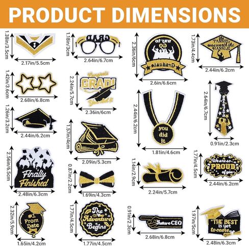 Lystaii 18Pcs Graduation Embroidered Patches Congrats Grad Iron on Patches Sew on Applique Decorative Celebrate Graduation with Style Emblem Gifts DIY Crafts for Graduation Gown Uniform Hats T-Shirt in Kuwait