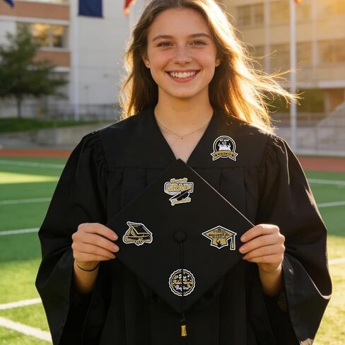 Lystaii 18Pcs Graduation Embroidered Patches Congrats Grad Iron on Patches Sew on Applique Decorative Celebrate Graduation with Style Emblem Gifts DIY Crafts for Graduation Gown Uniform Hats T-Shirt in Kuwait