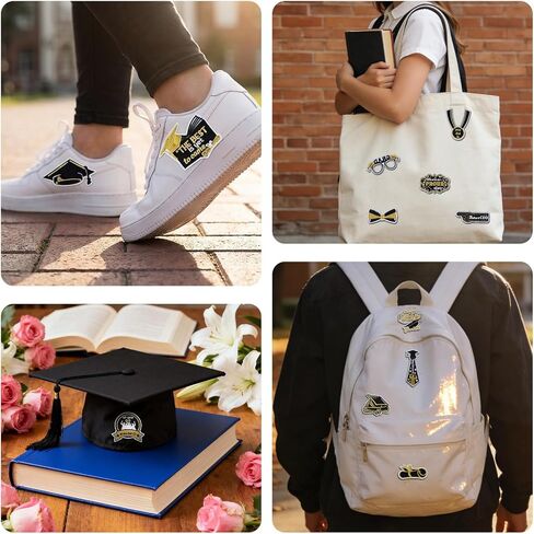 Lystaii 18Pcs Graduation Embroidered Patches Congrats Grad Iron on Patches Sew on Applique Decorative Celebrate Graduation with Style Emblem Gifts DIY Crafts for Graduation Gown Uniform Hats T-Shirt in Kuwait