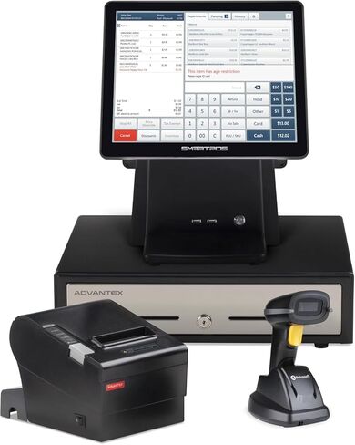 SmartPOS-129 Complete POS Bundle with Integrated Payments — Professional POS Bundle for Small Business: Cashier Touch Screen, Customer-Facing Display, Cash Drawer, Receipt Printer, Barcode Scanner in Saudi Arabia