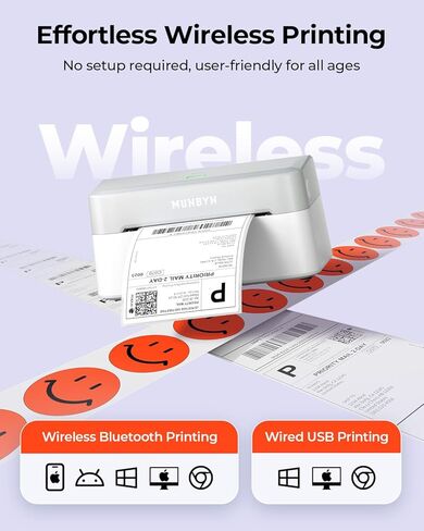 MUNBYN RW403B طابعة ملصقات شحن بلوتوث + ملصقات شحن حرارية مباشرة 4 بوصة × 6 بوصة + IPS03 440lb للمقياس البريدي in Kuwait