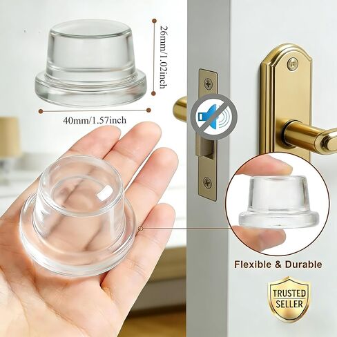 Upgraded 1.5 Inch Clear Silicone Door Stopper – Self-Adhesive Door Handle Wall Protector, Large Rubber Bumpers for Home, Noise-Reducing Cabinet & Wall Guard for Knobs (2Pack, Round) in Kuwait