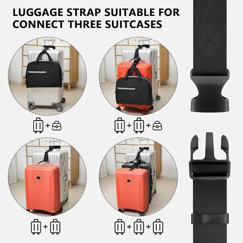 BILIONE Luggage Connector, Suitcase Straps to Connect 3 Suitcases or Add A Bag, Luggage Straps for Suitcases Adjustable Buckle Belt, 2Pack Black in Saudi Arabia