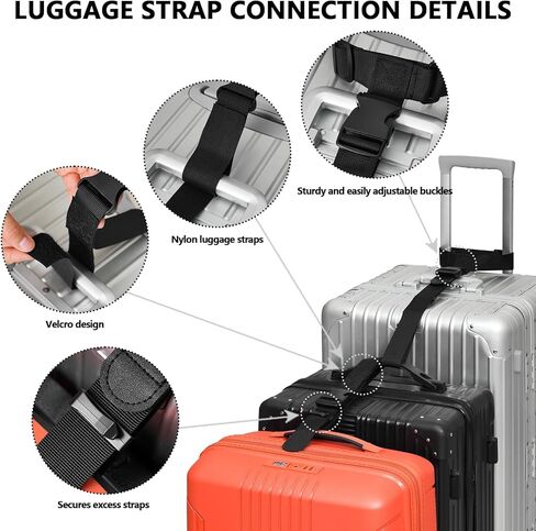 BILIONE Luggage Connector, Suitcase Straps to Connect 3 Suitcases or Add A Bag, Luggage Straps for Suitcases Adjustable Buckle Belt, 2Pack Black in Saudi Arabia