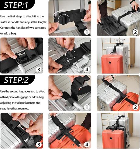 BILIONE Luggage Connector, Suitcase Straps to Connect 3 Suitcases or Add A Bag, Luggage Straps for Suitcases Adjustable Buckle Belt, 2Pack Black in Saudi Arabia