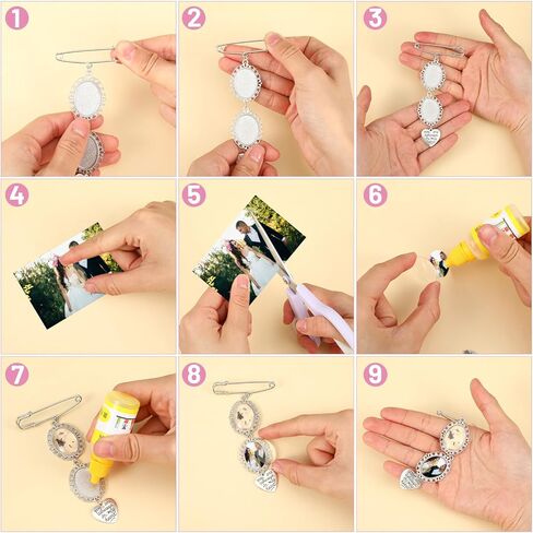 TIESOME 2 قطعة باقة صور ساحرة، مجموعة دبابيس تذكارية للزفاف DIY، كبوشن زجاجية بيضاوية مع إطار لاسي وقلادة قلب، تذكار للعروس، الجنازة أو باقة الذاكرة (نمطان) in Kuwait