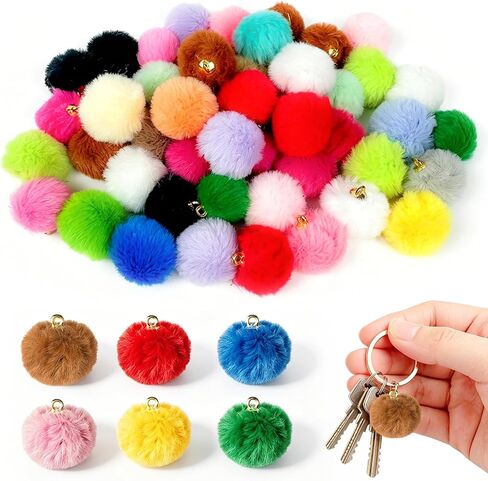 50 Pcs 1'' Mini Pom Poms Keychains Charms Bulk Colorful Soft Plush Fluffy Balls for DIY Crafts Jewelry Making Earrings Bracelets Bag Purse Pendants in Saudi Arabia