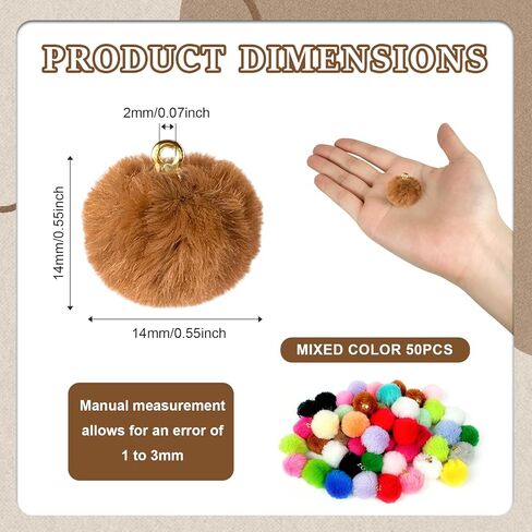 50 Pcs 1'' Mini Pom Poms Keychains Charms Bulk Colorful Soft Plush Fluffy Balls for DIY Crafts Jewelry Making Earrings Bracelets Bag Purse Pendants in Saudi Arabia
